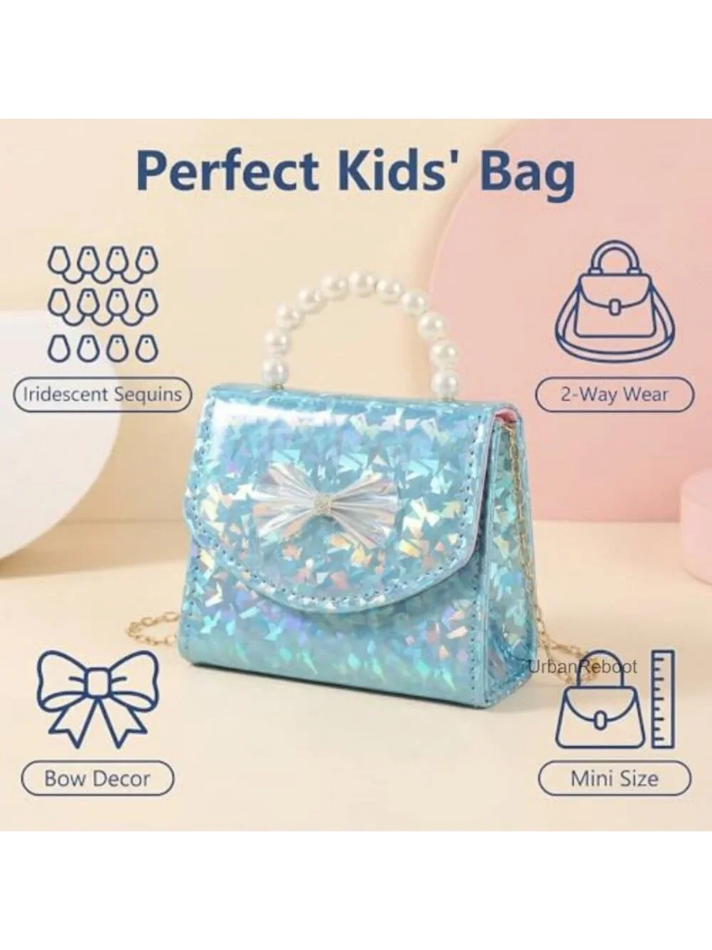 Girls Mini Purse PU Leather Pearl Handle Crossbody Bag Kids Handbag